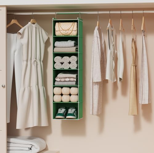 Image of MAX Houser 6-Shelf Hanging Closet Organizer, Hanging Storage Shelves with 2 Sturdy Hooks Space-Saving for Bedroom, Foldable (Green)