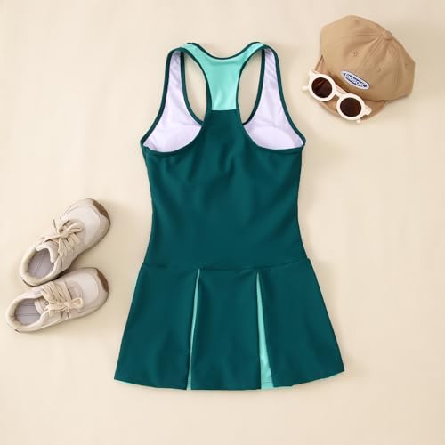 Image of IZYJOY Kids Girls Tennis Golf Dress Outfit Sleeveless Racerback Dresses with Shorts Pockets Sport Athletic 2 Piece Sets