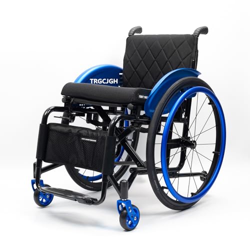 TRGCJGH 自走用スポーツ車いす、軽量 折りたたみ式アルミ車椅子、外出用 旅行用、転倒防止 折り畳み式車椅子 (14.9" Seat Width,Blue)