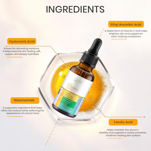 Image of Lass Natural 20% Vitamin C Skin Care Serum | Dark Spots | Reduces Pigmentation | Boosts Collagen | Brightening and Nourishing Skin | Suitable For All Skin Types | 30ml