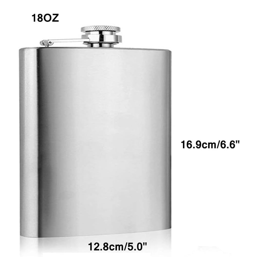 DEAUVIOR Men Stainless Steel Hip Flask with Funnel Leak Proof Screw Cap Pocket Flask Drinking Flask for Storing Whiskey Alcohol (18oz)