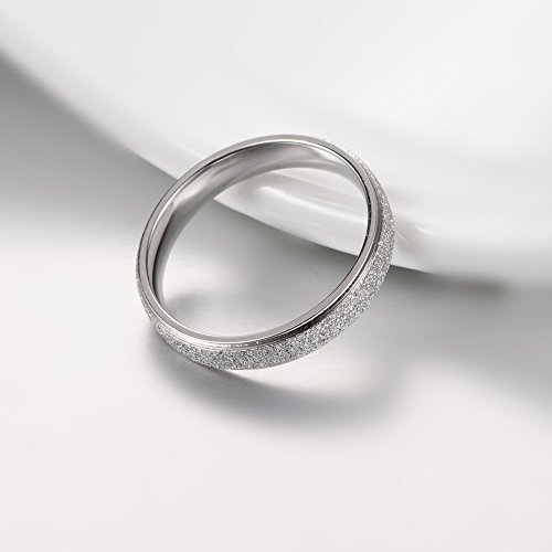 Fashion Month Womens 4mm Stainless Steel Sand Blast Finish Silver Wedding Band Engagement White Gold Lady Ring2