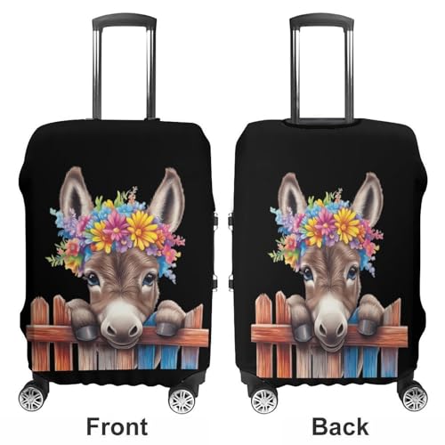 Funny Donkey With Flowers Luggage Covers Suitcase Protector Case Fits 19-32 Inch L3