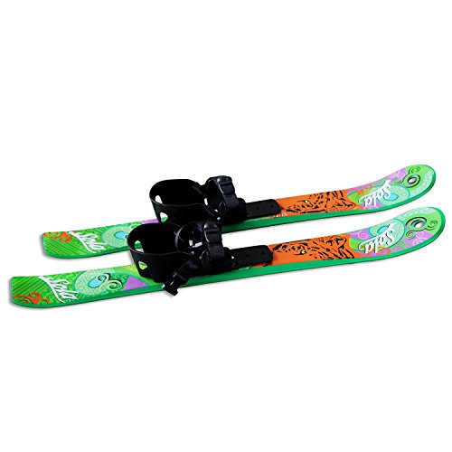 SOLA Kids Ski Set – Beginner Cross Country Skis with Poles and Adjustable Bindings for Ages 3–4, Backyard Winter Fun (Tiger)