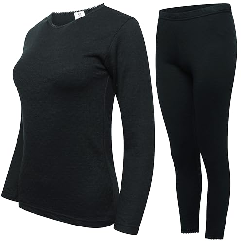 Photo de DOLCE ENVY Lot de 1 sous-vêtement thermique ultra doux à col rond et manches longues pour femme, Noir , XL