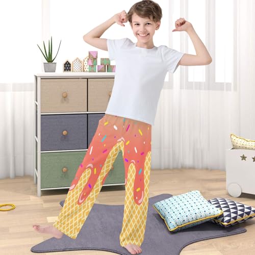 Boy's Pants Pink Color Ice Cream Jogger Pants Elastic Waist Long Bottoms Trousers with Pockets 6-14 Years4