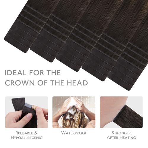 Image of WENNALIFE Invisi Edge Tape in Hair Extensions Human Hair,#2 /6 /2,22 Inch | 22 Inch 100g 40pcs (Invisi Edge & Classic) Balayage Dark Brown Mixed Chestnut Brown Invisi Injected Remy Hair Seamless