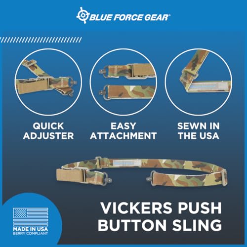 Blue Force Gear Vickers Push Button Sling | Adjusts for Carrying Positions | 2 Point Sling with QD Points | 36-62 inches (Multicam Camo)