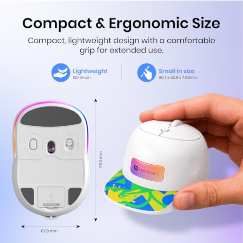 Image of Portronics Toad Cap Wireless Mouse with Bluetooth 5.0 + 2.4GHz Dual Connectivity, Adjustable DPI Upto 2400, Dynamic RGB Lighting, Type-C Rechargeable, 100g (Green)