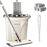 Masthome Mop and Bucket Set,Microfiber Flat Mop Self Wring-Mop and Bucket System Separated Water,Flat Squeeze with 5 Reusable Microfiber Pads and 1 Cleaning Brush for Floor Cleaning