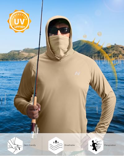 Image of isnowood Sun Shirt UPF 50+ Men's Fishing Long Sleeve UV Protection Hoodie Hiking Rash Guard Swimming Running