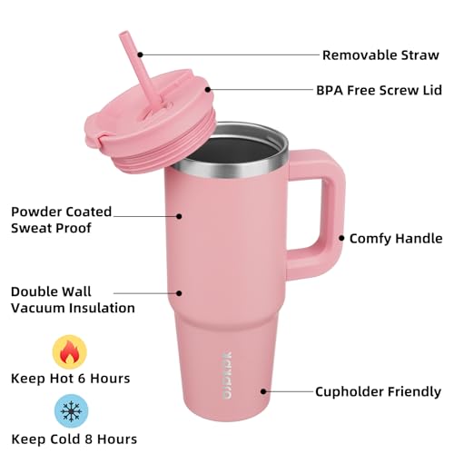 Image of BJPKPK 30oz Stainless Steel Insulated Tumbler With Handle And Lid Straw Travel Coffee Mug Thermal Cup,Light Pink