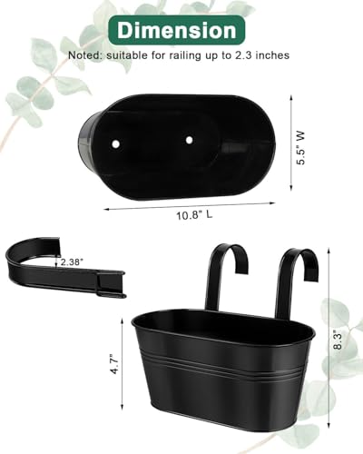 Image of 11 Inch Railing Planter Box, 5 Pack Metal Hanging Planters with Hooks