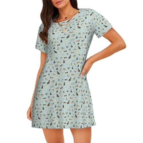 Chemise de nuit légère pour femme avec imprimé chien mignon à manches courtes