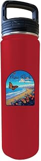 R and R Imports Pismo Beach California Butterfly Beach Design Souvenir 24 oz Insulated Stainless Steel Tumbler Water Bottle with Screw on Lid Red Single