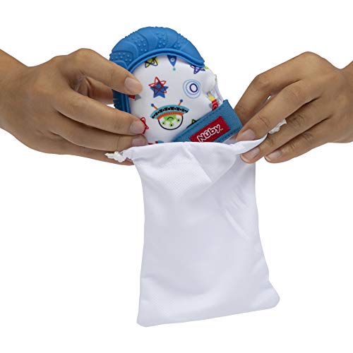 Image of Nuby Soothing Teething Mitten with Hygienic Travel Bag, Blue Space