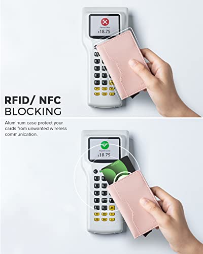 Image of VULKIT Pop up Wallet Credit Card Holder with Leather Slots RFID Blocking Metlal Bank Card Case for Men or Women(Rose)