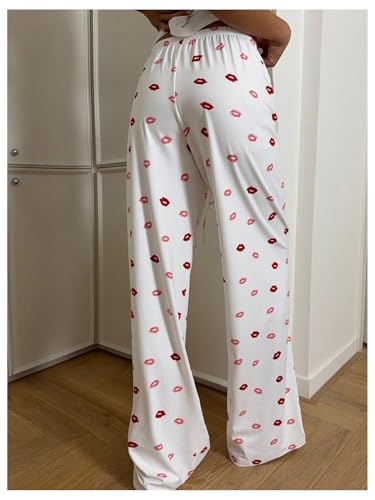 Women's Graphic Drawstring Waist Long Pants Wide Leg Casual Lounge Trousers2