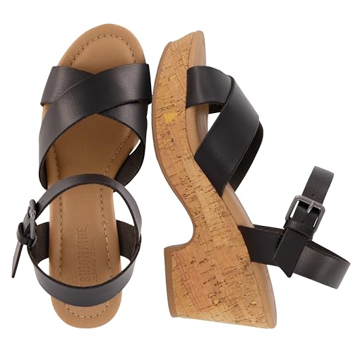 CUSHIONAIRE Women's Rosie Cork Wedge Sandal +Memory Foam, Black 10
