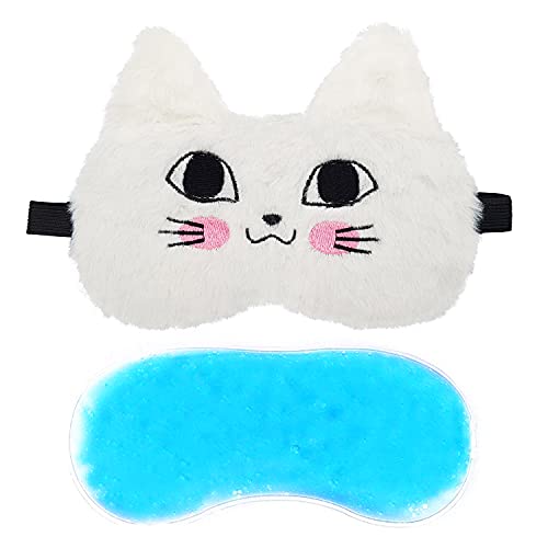 Image of Jenna Sleeping Eye Mask for Sleeping for Women Sleep Mask Blind Fold Eye Cover for Sleep Soft Plush Frog Eye Mask for Kids and Adults Eyemask Lightweight & Durable (FurTomcatWhite-Gel)
