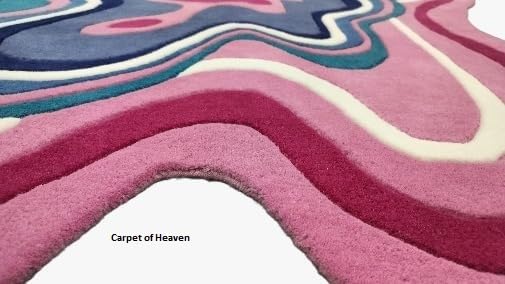 Image of Irregular Shape Handmade Woolen Carpet Pink Colour Size 6x9 feet