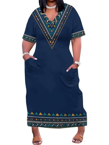 Image of PinkPatty Women's Oversize V Neck Short Sleeve Maxi Dress with Pockets