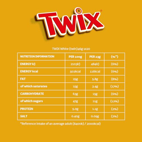 Twix White Chocolate Biscuit Bars with Caramel, Limited Edition, 20 Bars of 46 g