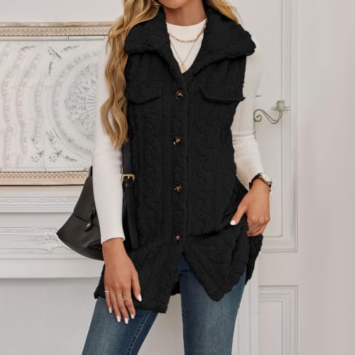 Womens Fuzzy Vest Hooded Sleeveless Sherpa Jacket Button Down Fleece Coat - image 5