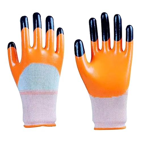 Image of Multipurpose Anti Cut PU Nitrile Coating Work Safety Gloves, Hand & Fingers, Gardening, Mechanical, Construction, Agriculture & Automotive - Durable & Comfortable (24 Pairs Orange)
