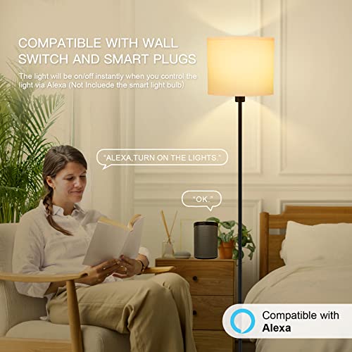Floor Lamps For Living Room, Modern Standing Lamp With Bulb(12W, 2700K), White Lamp Shades, Foot Switch, Simple Pole Lamps Tall Lamp For Bedroom,Office/Living Room/Nightstand, Boho Reading Floor Lamp #TOP4