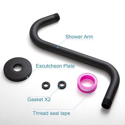 Offo Shower Head Extension Arm 10 Inch, Matte Black S Shaped Shower Arm With Flange High Rise Goose Neck Shower Arm Extension #TOP4