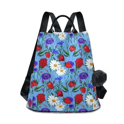 Sac à dos imprimé fraises et marguerites violet une touche de poésie rétro pour femme