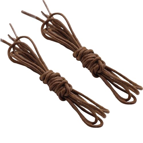 Kotii 2 Pairs Round Boot Laces Waxed Cotton Shoelaces For Dress Shoes Business Leather Shoe Strings For Oxfords Kid Adult Waterproof Brown cover