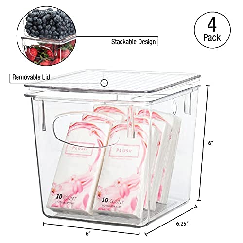 Sorbus Clear Fridge Organizer Bins - 4 Refrigerator Organizer Bins With Lids For Home Essentials, Food, Toiletries, Makeup, Cleaning Supplies, Laundry Room, Pantry And Kitchen Organization And Storage #TOP1