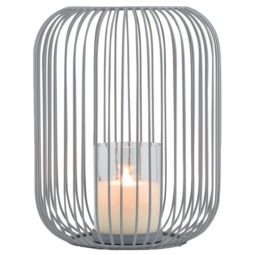Marrakesch Skandinavische Deko Windlichter Metall Draht & Glas 27cm groß grau | Windlicht Teelichthalter Tesour als Gartendeko & Wohnzimmer Tisch Deko | Exquisite Kerzenständer für Teelichter