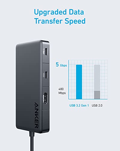 Image of Anker 341 USB-C Hub (7-in-1, 4K HDMI Display) with 3 5Gbps USB-C and USB-A Data Ports, Max 100W Power Delivery, Ethernet for Lenovo, Dell XPS, HP Laptops, MacBook, Ipad, and More