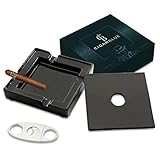 Cigar Blue Cigar Ashtray with Lid and Stainless Steel Cigar Cutter, Windproof Square Cigar Tray for Outdoors, Home, Office, Indoors, Clubs, Hotels, Holds 4 Cigars