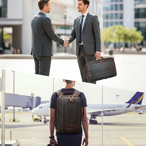Masa Kawa Leather 15.6" Laptop Backpack for Men Convertible Briefcase Backpacks Expandable Vintage Business Work Travel Rucksack Daypack, Brown2