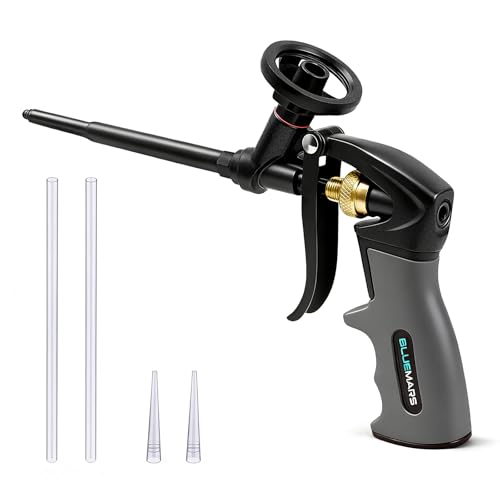 BlueMars Foam Gun with PTFE Coated Body, Non-Stick Foam Dispensing Tool – Includes 2×18.5cm Extension Tubes & 2×1.8 Conical Nozzle Tips, Heavy-Duty Caulking & Insulation Applicator