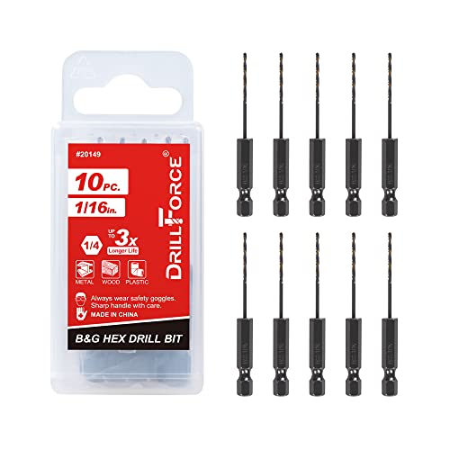 Valyriantool 10Pcs 1/16" Impact Drill Bit Set, Hex Drill Bit Set, Black Gold Drill Bits Set, Hss Quick Change Impact Driver Drill Bit Set For Copper, Aluminum, Zinc Alloy, Wood, Plastic #TOP15