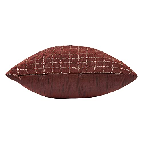 Image of Brown Embroidered Cushion Covers 16x16 inches Set of 2 | Sequin Cusion Covers | Decorative Cushion Covers with Mirror Work | Brown Cushion Cover
