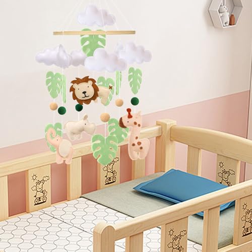 Baby Mobile Tier Bettglocke für Babybett – Jungle Animal Baby Mobile mit Löwe, Elefant, Giraffe und Nilpferd – Beruhigendes Baby Spielzeug für Babyzimmer, Geschenk für Neugeborene(Tier)