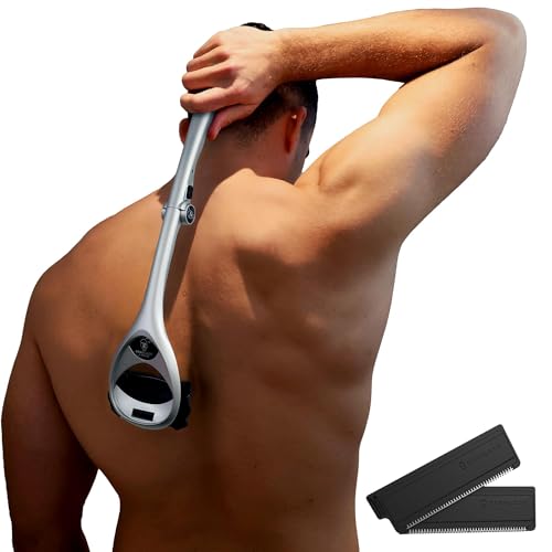 Bakblade 2.0 SilverBak Back Shavers for Men: DIY Hair Shaver, Safety Blade Technology & Ergonomic Handle, Wet & Dry Shaving (Extra Blades Included)