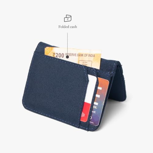 Image of Bellblock Mini Sleeve Canvas Card Holder for Men /Women | Slim Handcrafted Bifold Card Wallet | Holds Upto 7 Credit /Debit /ATM Cards & Folded Cash | Navy Blue