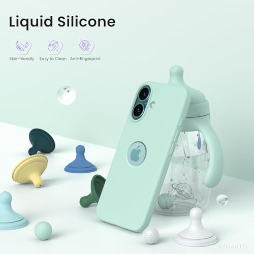 Image of Elzzi Microfiber Logo Cover Compatible for iPhone 16 Plus Case Liquid Silicone Cases Full Body 4 Layer Protective Covers Shockproof Back Cover (Mint)