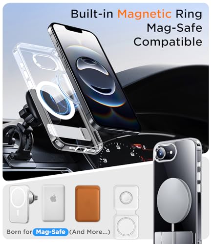 Image of Magnetic Compatible with iPhone 17e Case & iPhone 16e Case,[Built-in Invisible Kickstand][Compatible with MagSafe][Military Grade Shockproof] Slim Thin Clear Phone Case for iPhone 16e /17e 6.1 inch