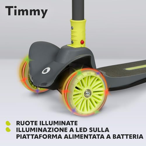 LIONELO Timmy - Monopattino per bambini da 3 anni fino a 50 kg, monopattino a tre ruote con regolazione in altezza, piattaforma antiscivolo, freno, ruote e piattaforma LED (VERDE, TIMMY) - 8