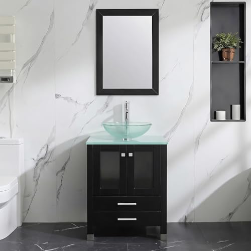 Black Wood Bathroom Vanity Set with Mirror