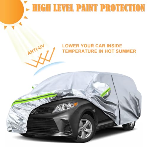 Image of Waterproof Car Covers Replace for 2003-2025 Toyota Sienna Minivan, 6 Layers Silver All Weather Custom-fit Car Cover with Zipper Door & Windproof Bands for Snow Rain Dust Hail Protection