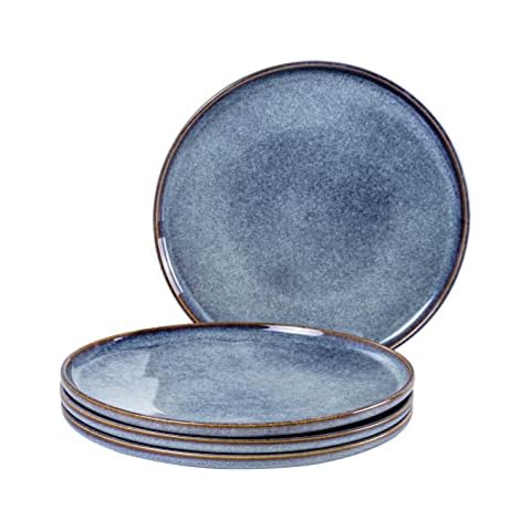 UNICASA Ceramic Large Dinner Plates - 11 Inch Dessert, Salad Plate Set of 4 for Steak, Pasta, Dinnerware Sets, Scratch Resistant - Porcelain Serving Dishes, Dishwasher & Microwave Safe (Blue) Cover